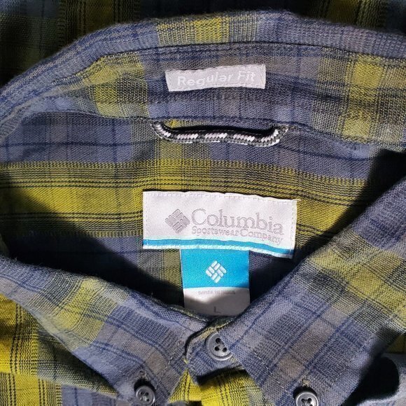 Columbia Long Sleeve Button Down Mens Size Large Regular Fit Gray Plaid Outdoors - Picture 3 of 5